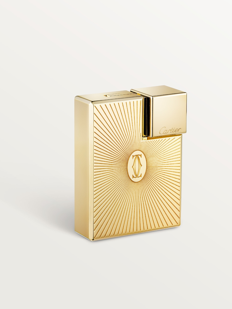 Double C de Cartier logo square lighter with Sunray motif in yellow-gold finish