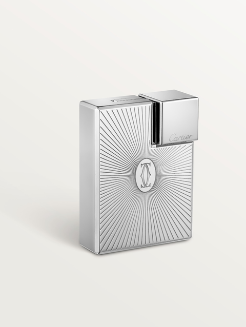 Double C de Cartier logo square lighter with Sunray motif in palladium finish