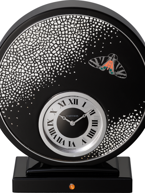 Exceptional clock with artistically crafted eggshell mosaic