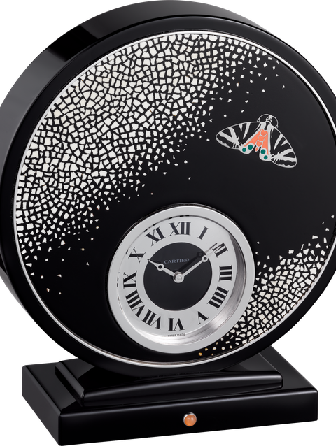 Exceptional clock with artistically crafted eggshell mosaic